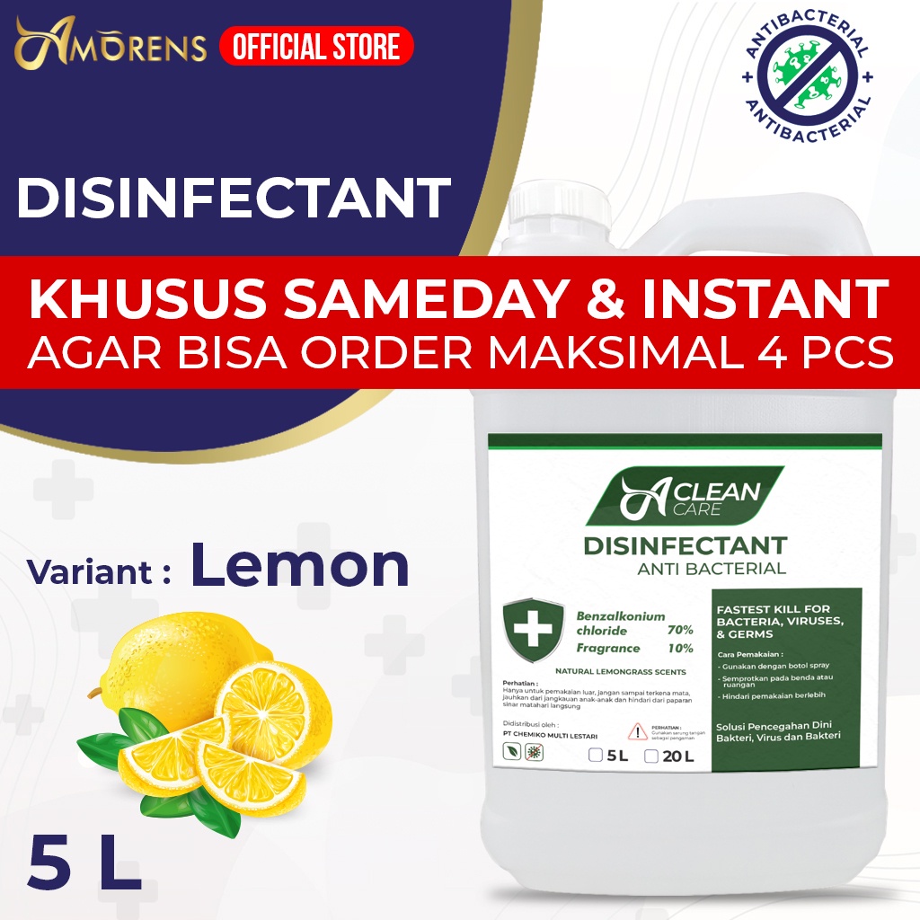 [KHUSUS GRAB/GOSEND] DISINFEKTAN / Disinfectant Antiseptik Cairan A CLEAN CARE 5 Liter