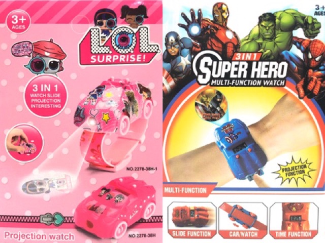 ［Ready Stock］Jam tangan anak laser LOL AVENGERS super hero jam mobil 3in1 2287