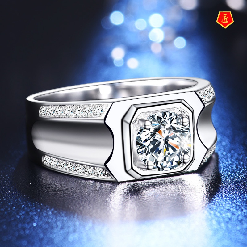 [Ready Stock]Pt950 Simple 1 Karat Moissanite Micro-Inlaid Men's Ring