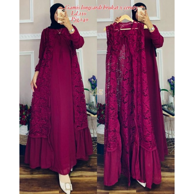 GAMIS BROKAT OUTER 2IN1 | GROSIR PAKAIAN MUSLIM WANITA TERMURAH MEDAN