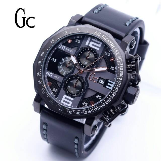 Jam Tangan Gc Crono Aktif - Jam Tangan Pria Gc Tali Kulit - Jam Tangan Gc Black White