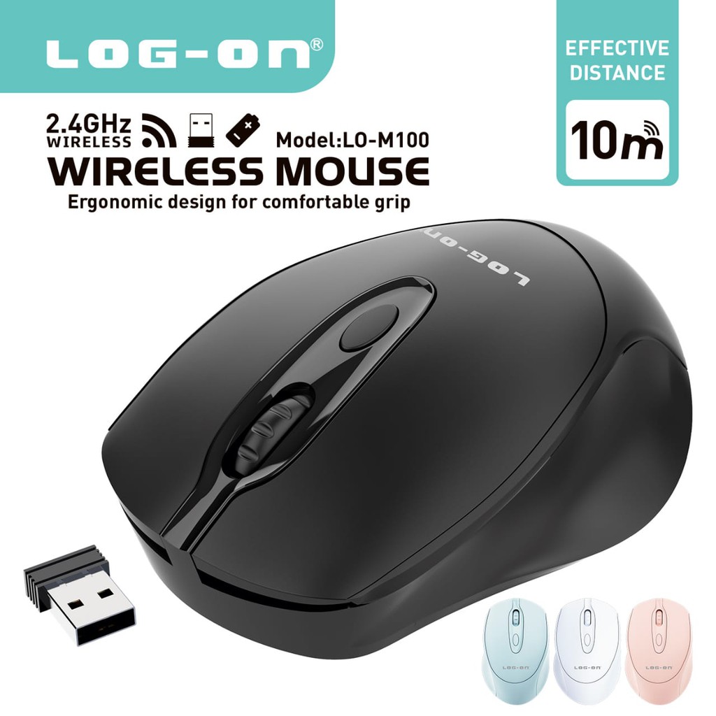 LOG ON MOUSE WIRELESS LO-M100 2.4Ghz Optical 1600DPI MOUSE LAPTOP/PC Sensitif &amp; Responsif