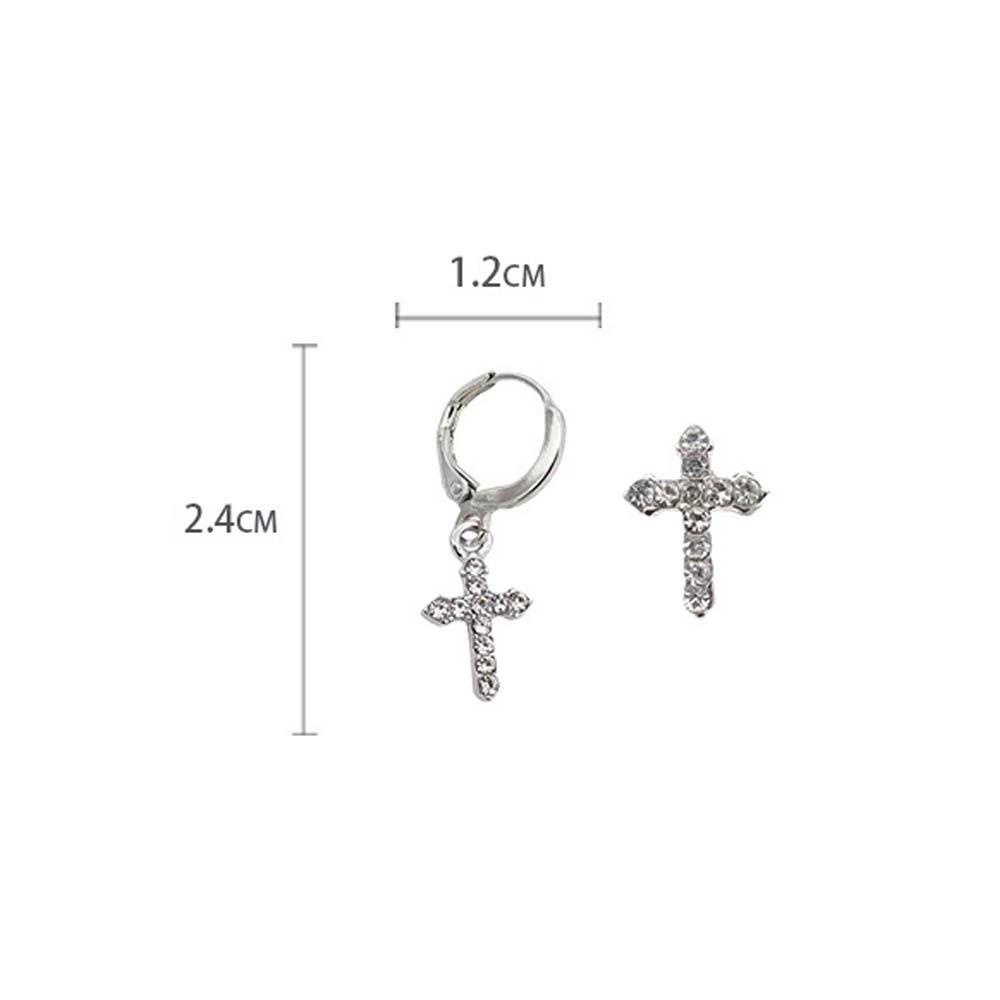 Mxbeauty Cross Stud Earring Temperamen Hadiah Sederhana Asimetris Geometris Berlian Imitasi Gadis Korea Hoop Earrings