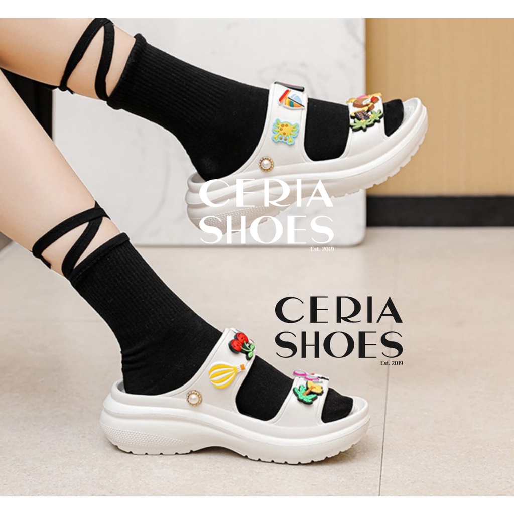 EVA Sandal Tali Wanita Slippers Korean Import Bahan Spons Super Ringan Rubber Anti Slip Tebal Elastis Holiday Jibbitz