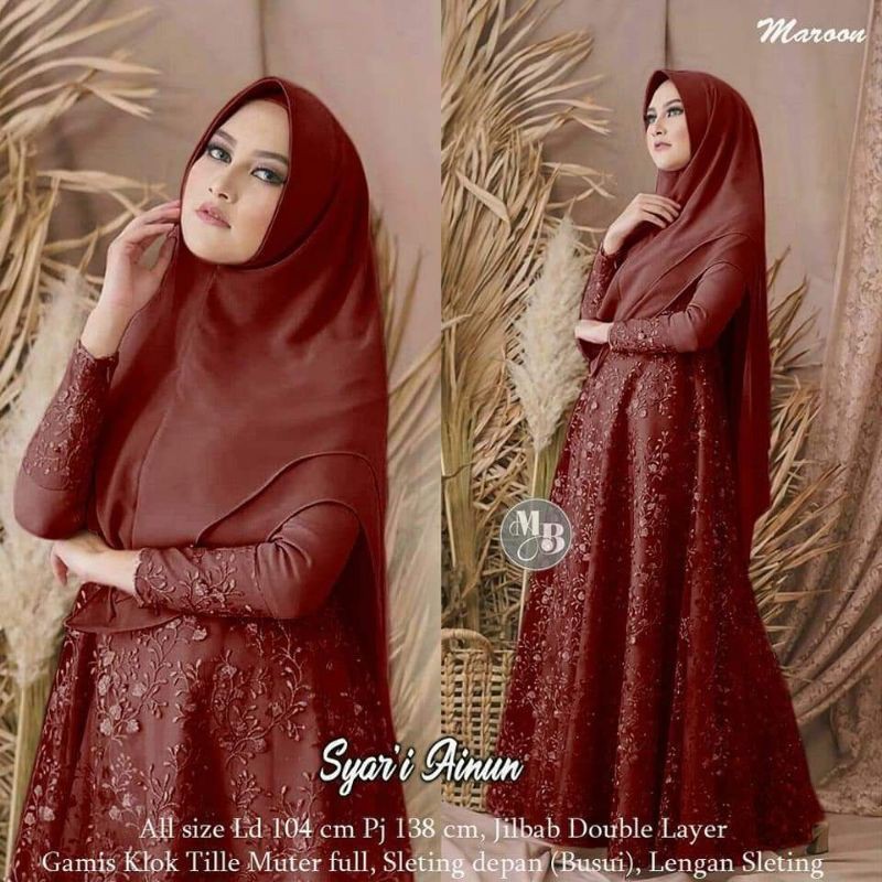 BEST SELLER SET SYAR'I AINUN BROKAT FREE KHIMAR HIJAB