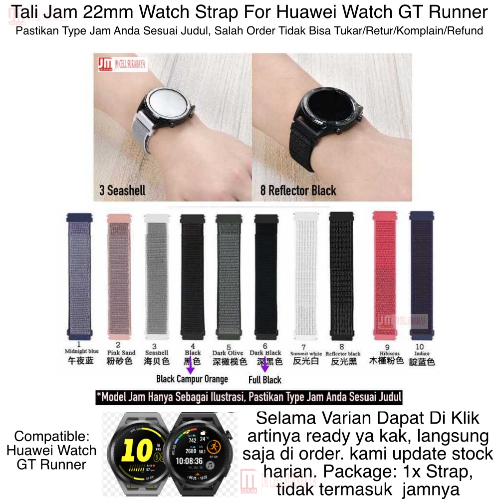 Sport Loop Watch Strap Huawei Watch GT Runner - Tali Jam Tangan 22mm Nylon Velcro