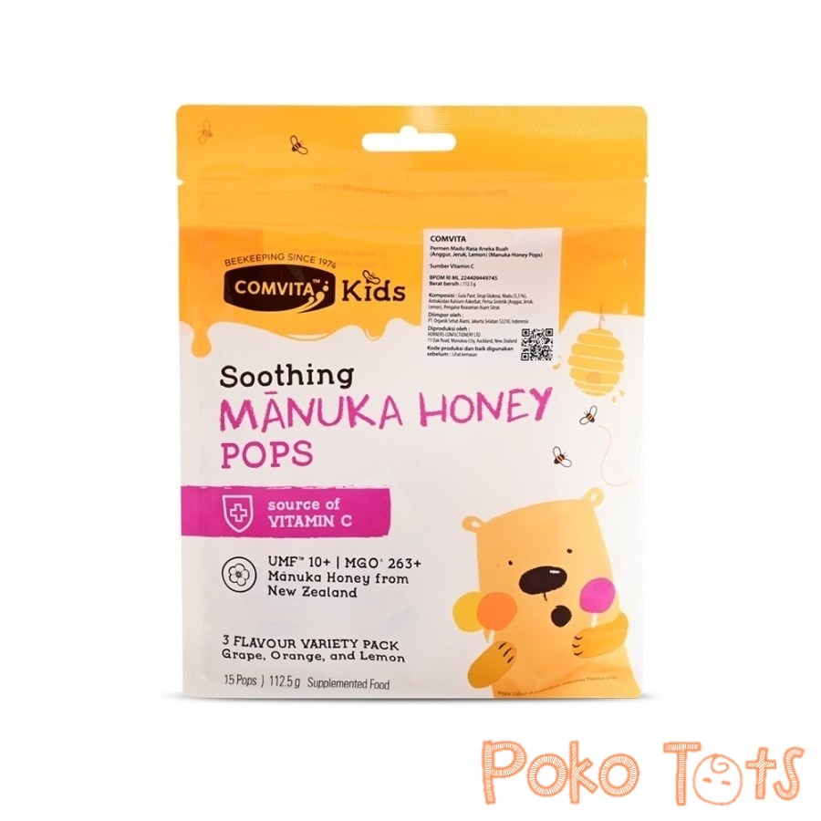 Comvita Kids Soothing Pops with UMF 10+ Manuka Honey 112.5gr Permen Madu Rasa Aneka Buah Isi 15 Pops