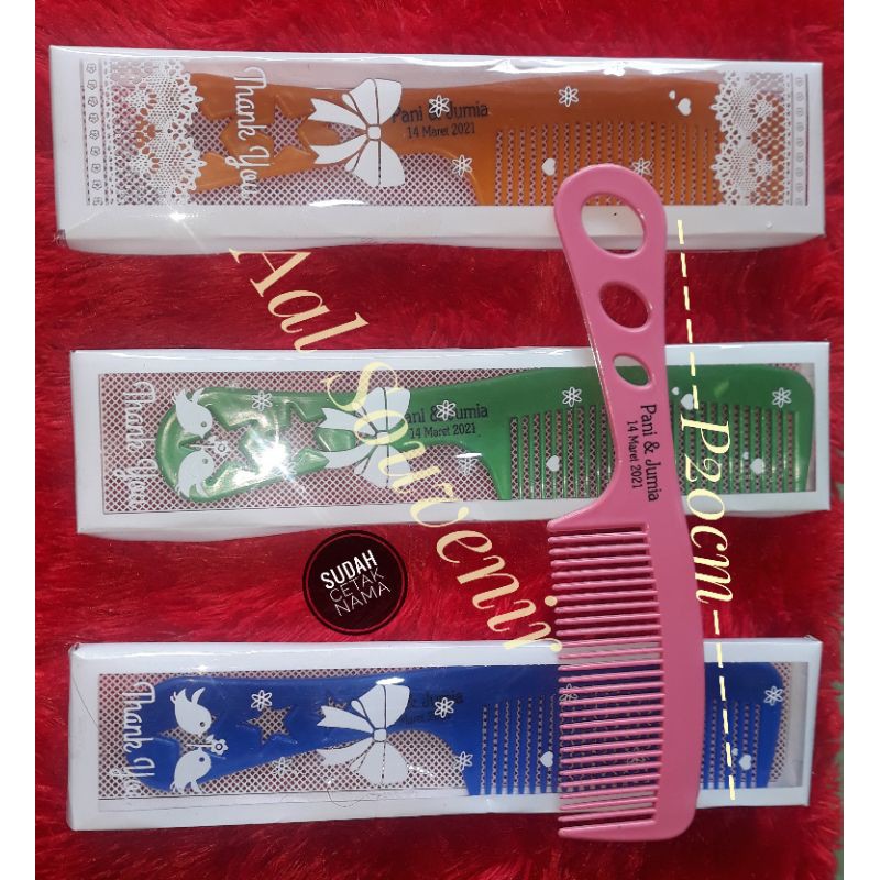 50pcs souvenir sisir Lobang 3 besar kemasan mika motif free sablon nama