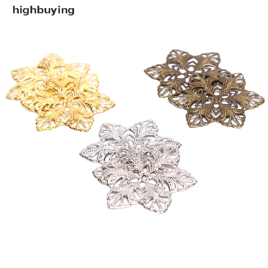 Hbid 10pcs Konektor Desain Bunga Filigree Bahan Metal Untuk Kerajinan Perhiasan DIY