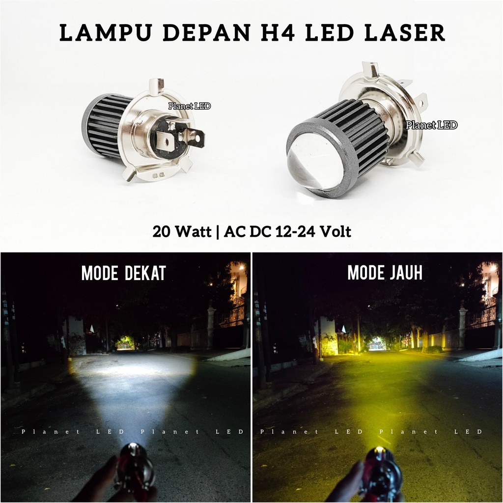 COD HJG Lampu Utama H4 Projector Super Terang LED Laser AC DC High Low Jauh Kuning Dekat Putih-PUTIH-KUNING