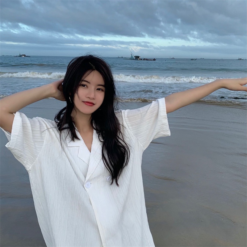 #Sisjuly# Wanita Musim Panas Baru Malas Lengan Pendek Murni Desire Chic Top Desain Kecil Retro Hong Kong Gaya