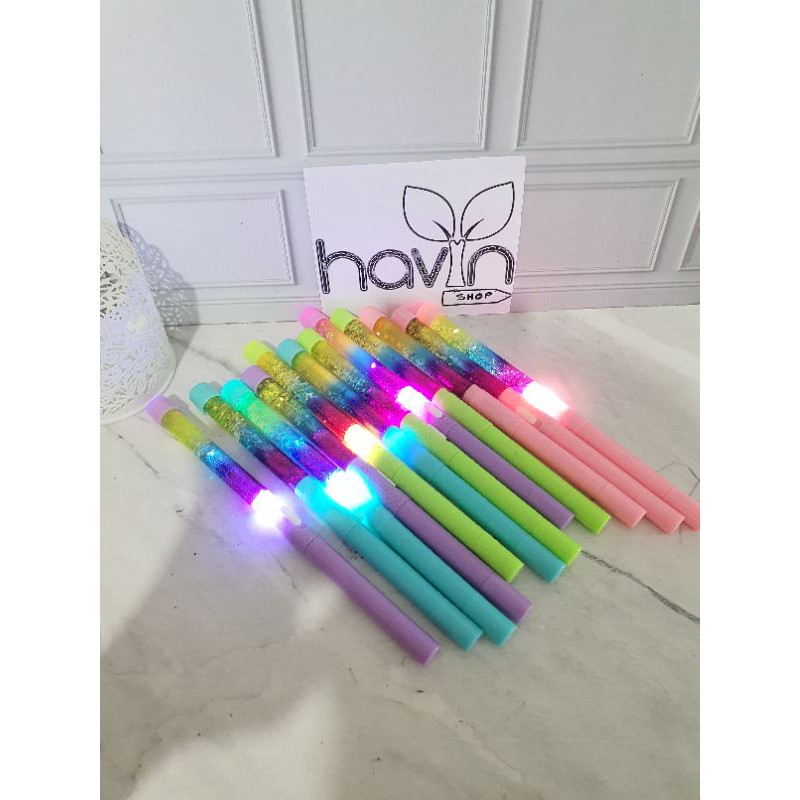 (12pc) PEN GEL ada AIR MANIK/PEN ADA AIR MANIK LAMPU LED-3