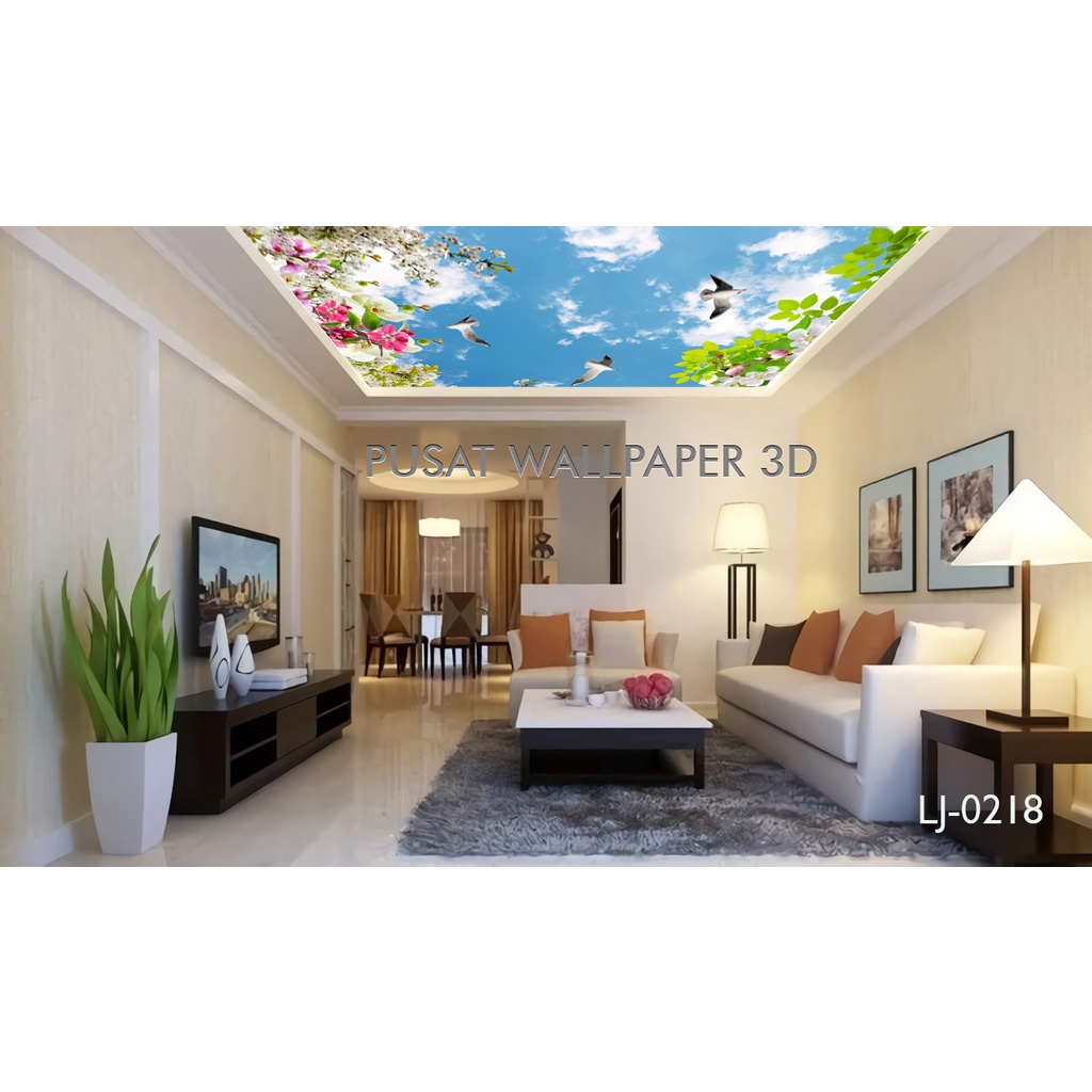 Cetak Wallpaper Plafon 3D Gambar Awan Ranting Pohon 3 Dimensi