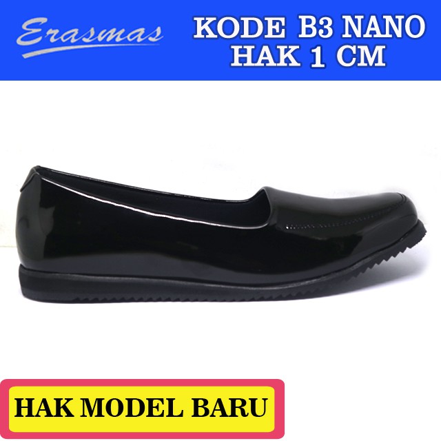 Sepatu Hamil Flat Shoes Hitam B3 ERASMAS HAK 1 cm PDH Persit Bhayangkari PNS Dishub Formal