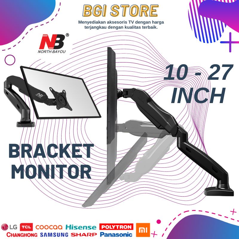 NORTH BAYOU NBF80  NB F80 GAS SPRING  BRACKET TV MONITOR JEPIT MEJA  17 - 30  INCH