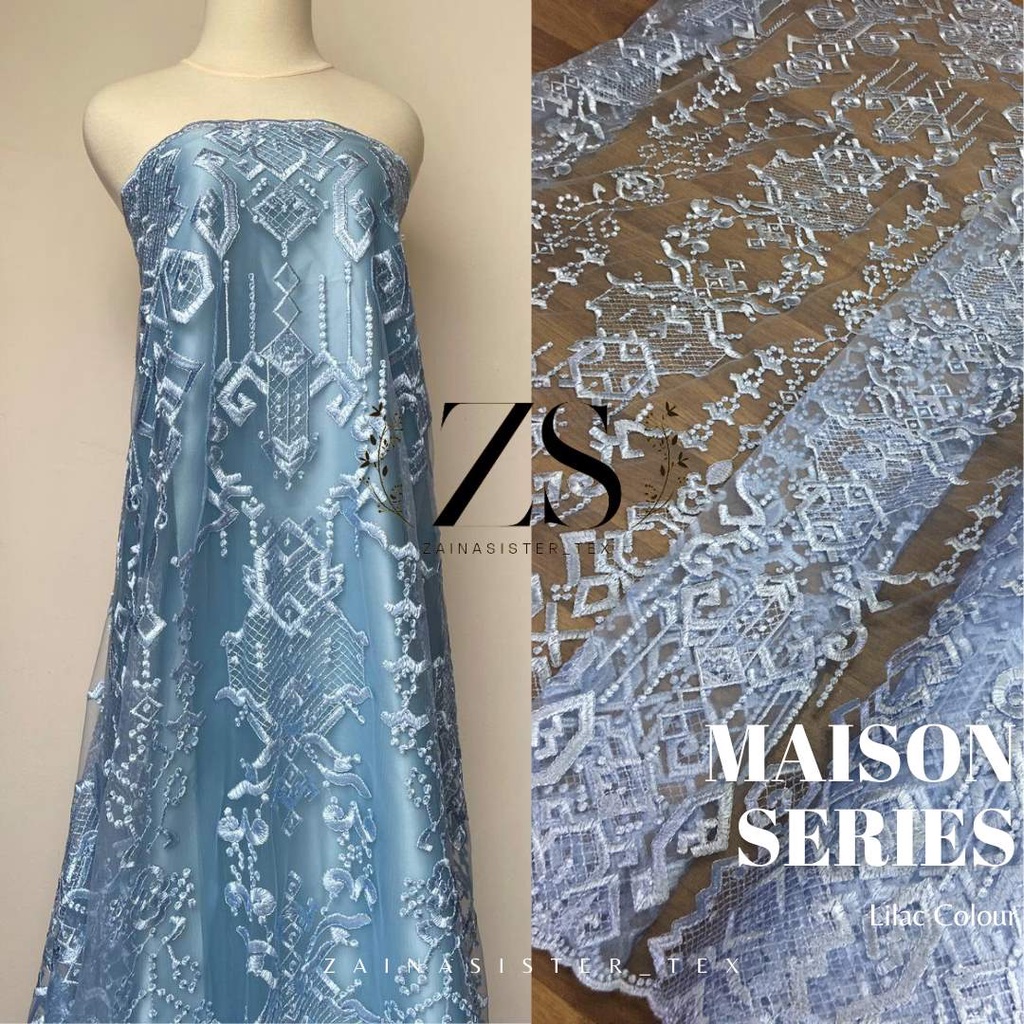 Tile Kebaya Exclusive Maison  Full Bordir by Designer Saptodjojo Warna Biru Muda Ice Blue