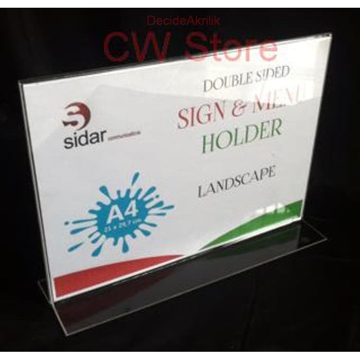 

Decide Acrylic Akrilik Organizer Tempat Brosur Menu Kertas Sign Holder Landscape A6 A5 A4