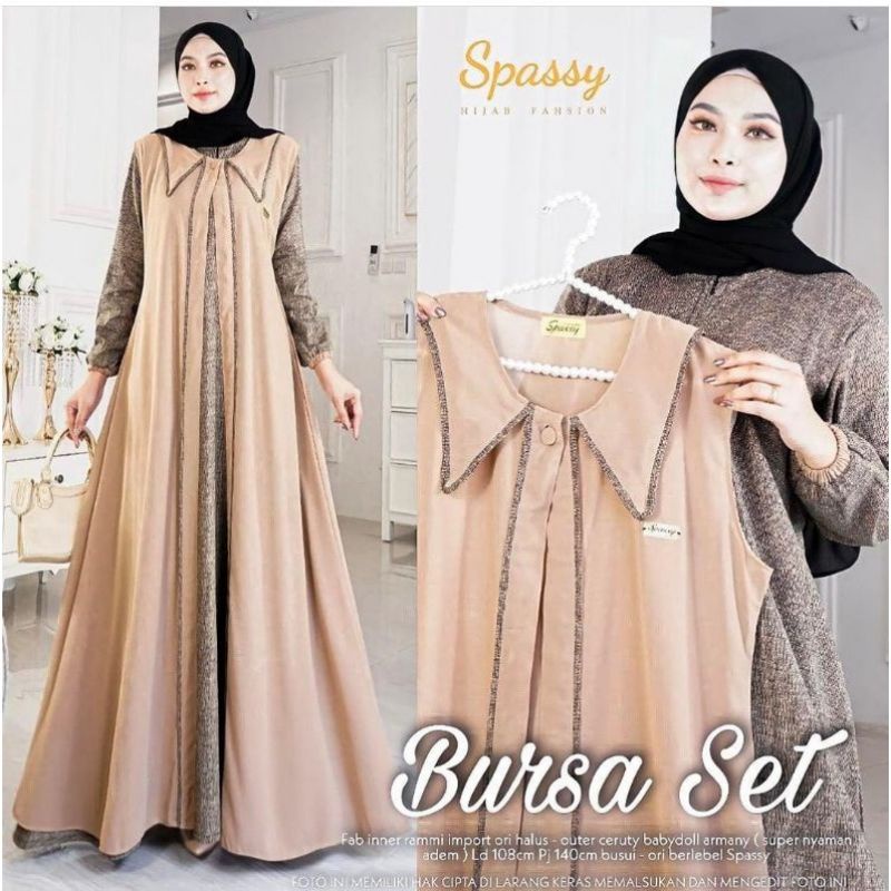 GAMIS 2 IN 1 BURSA SET DRESS PANJANG HIJAB SET KEKINIAN