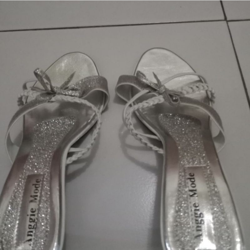 Sandal /sepatu pesta heels tali silver - 37