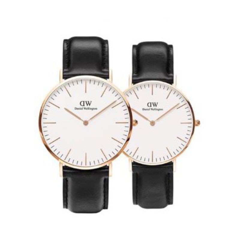 (Grosir)Jam Tangan Couple DM Strap Kulit(Terima Cod)