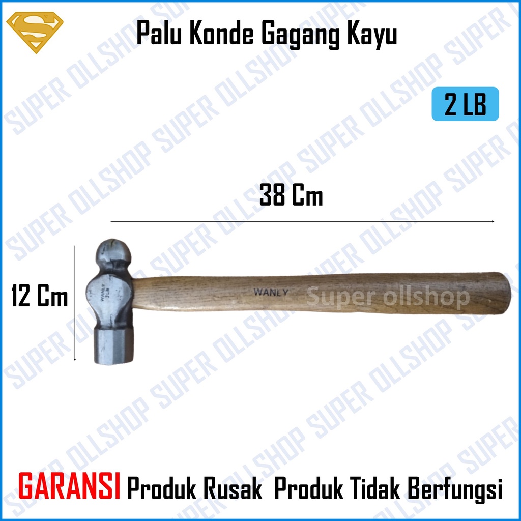 Palu Konde Ball Point Gagang Kayu 2 LB Besar