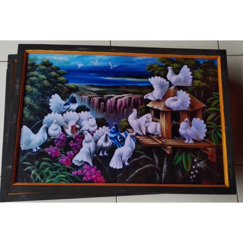 Lukisan murah lukisan cetak hiasan dinding plus bingkai gambar burung dara