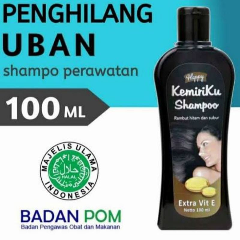Shampoo Happy Kemiriku 100ml - Shampo Kemiri Perawatan Penghilang Uban Pelebat Penyubur Penghitam Rambut 100 ml