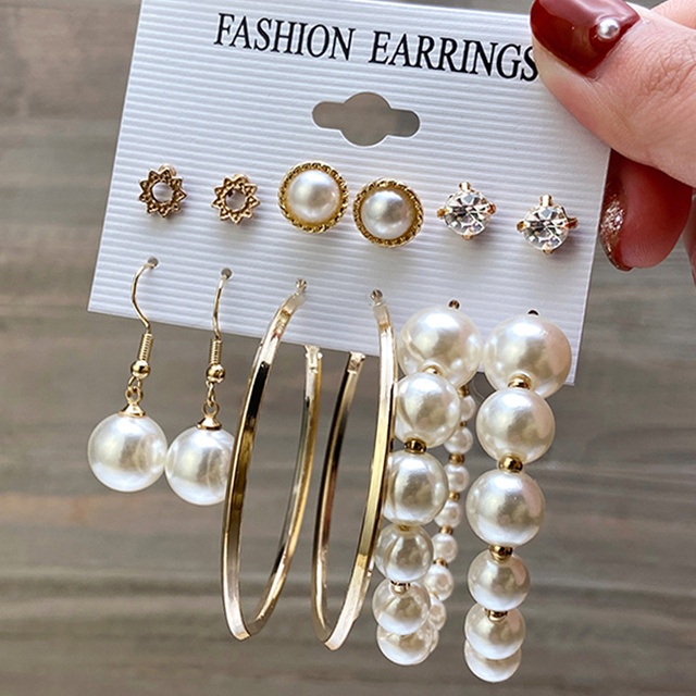 17KM Fashion Pearl Butterfly Earring Set Crystal Tassel Elegant Stud Earrings Gold Earrings Women Jewelry Accessories-10