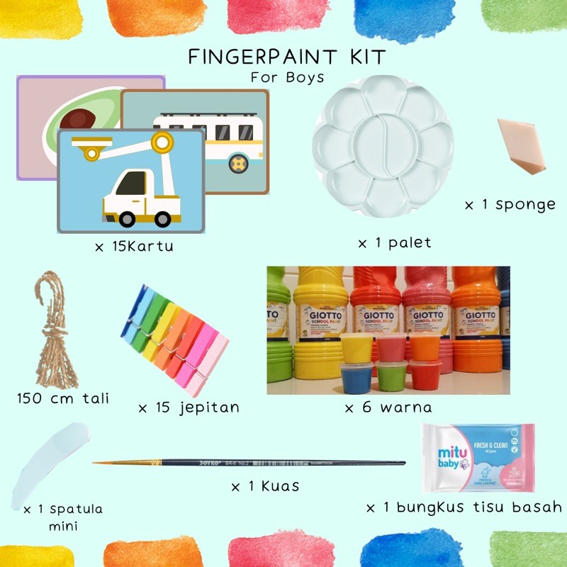 MAINAN EDUKASI ANAK FINGER PAINT KIT LENGKAP DENGAN KARTU LAKI LAKI - CAT JARI ANAK BISA DICUCI