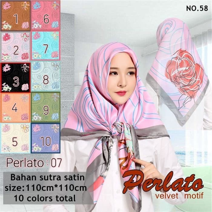Jilbab Segi Empat Satin Velvet Motif Polkadot Bunga -seri : PERLATO 07