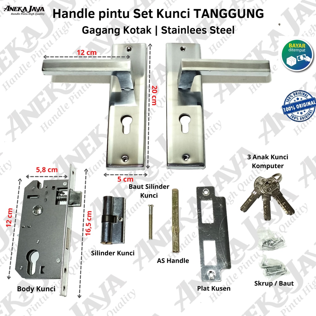 Handle Set Kunci 20 cm / Body ongkel / Kunci Pintu ukuran Tanggung / gagang pintu rumah kamar satu set