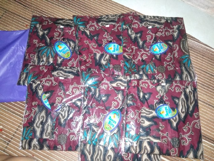 Kemeja Batik Pria M L Xl Xxl Bswart Kenongo Padi Biru Merah Sogan