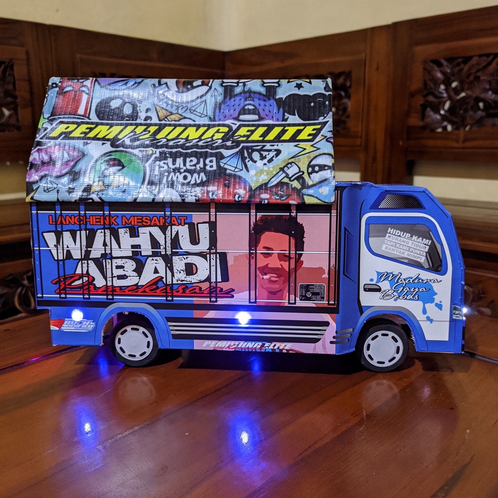 PROMO MINIATUR TRUK MURAH TRUK OLENG LAMPU TERPAL BISA BELOK MAINAN ANAK wahyu abadi full lampu terpal ukuran 30cm