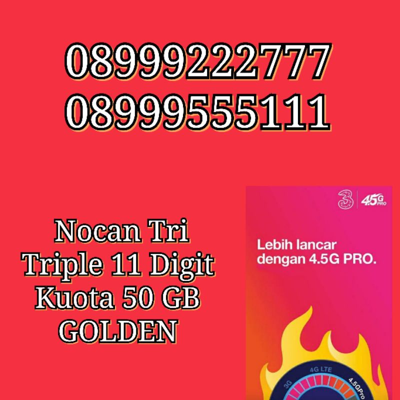 NOCAN Nomor Cantik 11 Digit Triple Triple Kartu Perdana 3 Tri Three 4G LTE GOLDEN