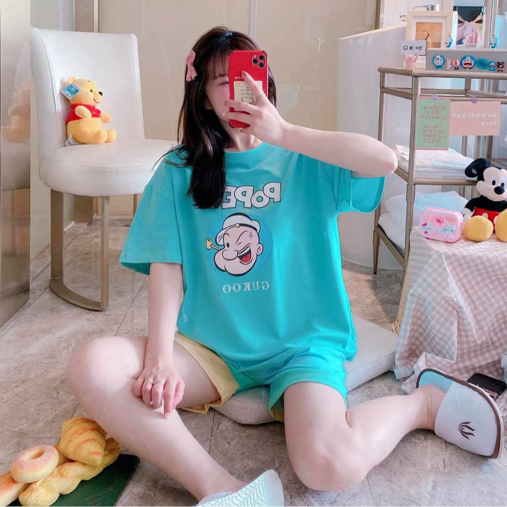 Baju Tidur Piyama Set/Piyama Wanita Import/Baju Piyama Pendek/Short Sleep Wear-J2-Tosca Popeye