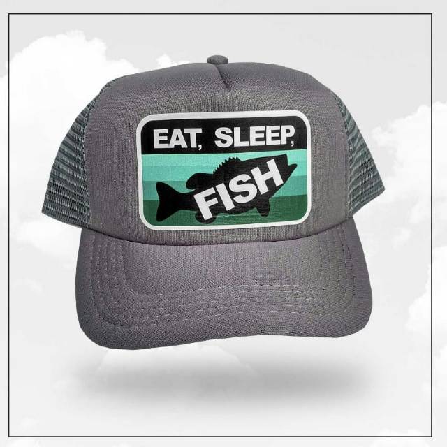 Topi mancing keren motif original eat sleep fish