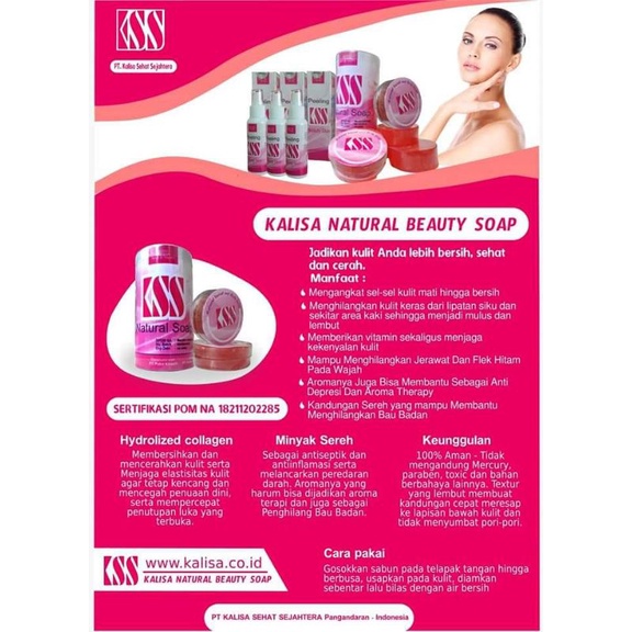 Image of PAKET MEMBER PT KSS 1 BOX KSS BEAUTY SOAP ISI 5 BAR @50 gram Plus 1 BOTOL KSS PEELING BEAUTY 70 ml #0