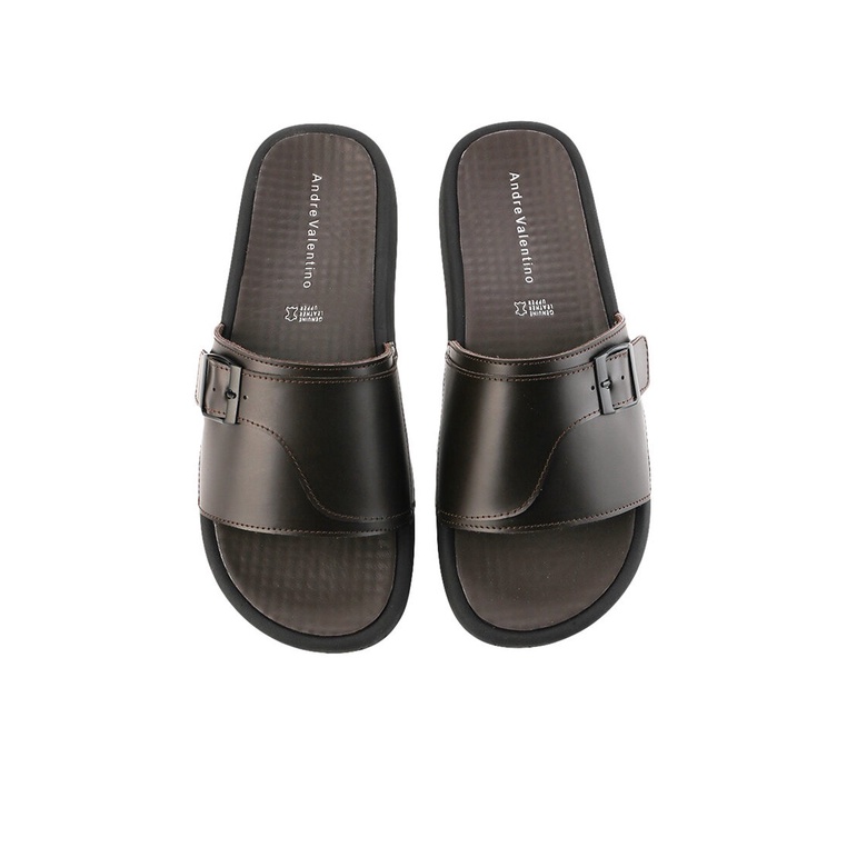 SANDAL SLIDE KULIT ANDRE VALENTINO PRIA ORIGINAL CASUAL COKLAT AVM24