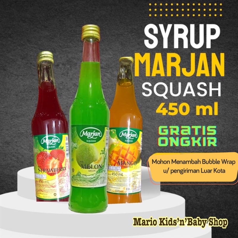 

Sirup Marjan Squash BERASURANSI 450ml lemon / Melon / Mango / Strawberry / Orange /Sirsak / Jambu / Nanas / Fruit Punch / Leci/Coco Pandan