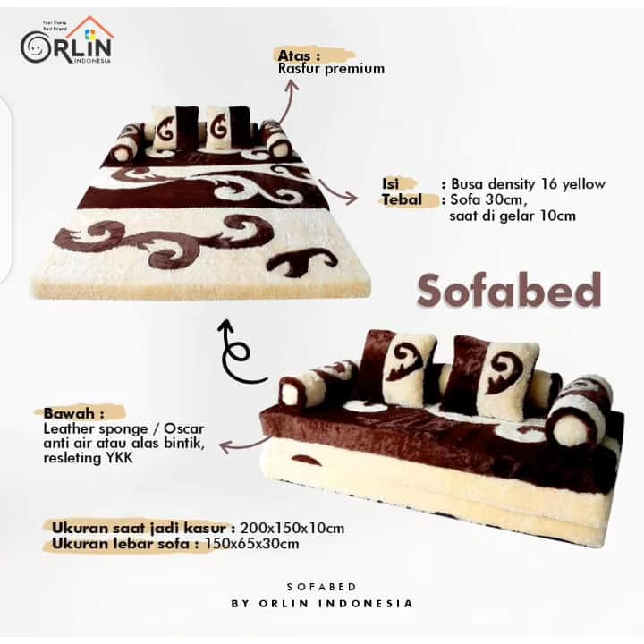 SofaBed Orlin Dilipat jadi Sofa digelar Jadi Kasur Ukuran Reguler 200 x 150 x 10cm Pre Order