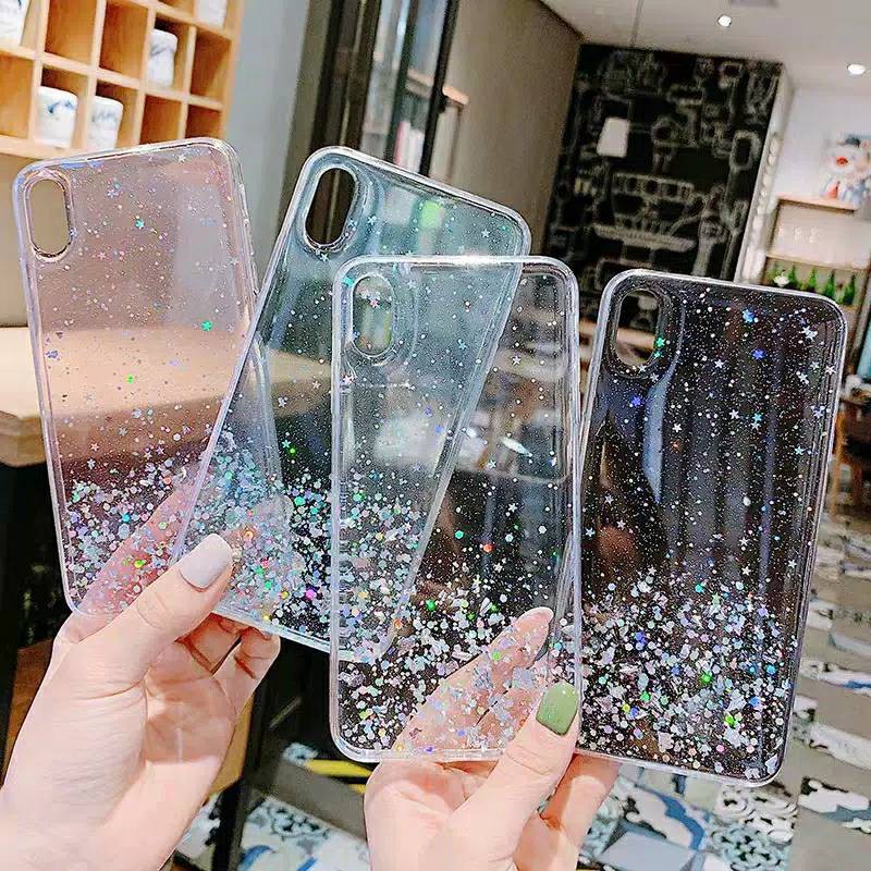 Case Import Samsung A22 A01 CORE  A01  A11 M11   Sparkly Silver Foil  Sky Soft Case