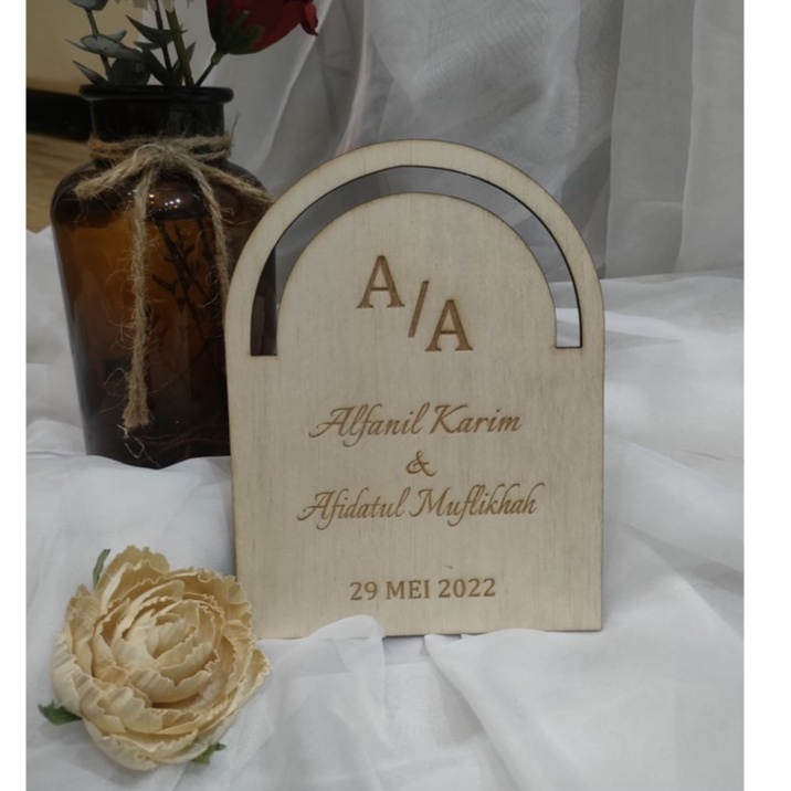 Nama Tanggal Nominal CUSTOM GRAFIR Text Kotak Lengkung / Dome / Kubah Kayu MDF Triplex Mahar