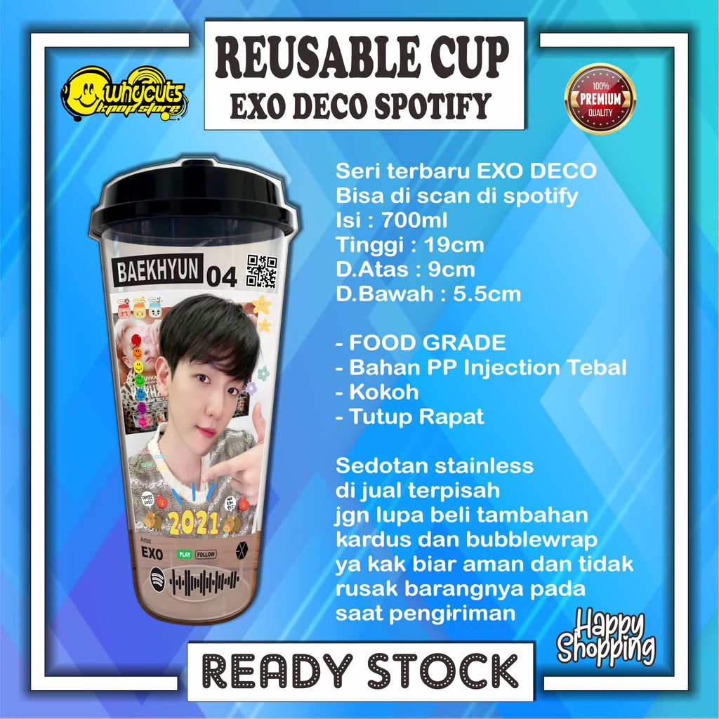 REUSABLE CUP KPOP EXO DECO SCAN SPOTIFY ( READY STOK WAJIB BUBBLEWRAP )