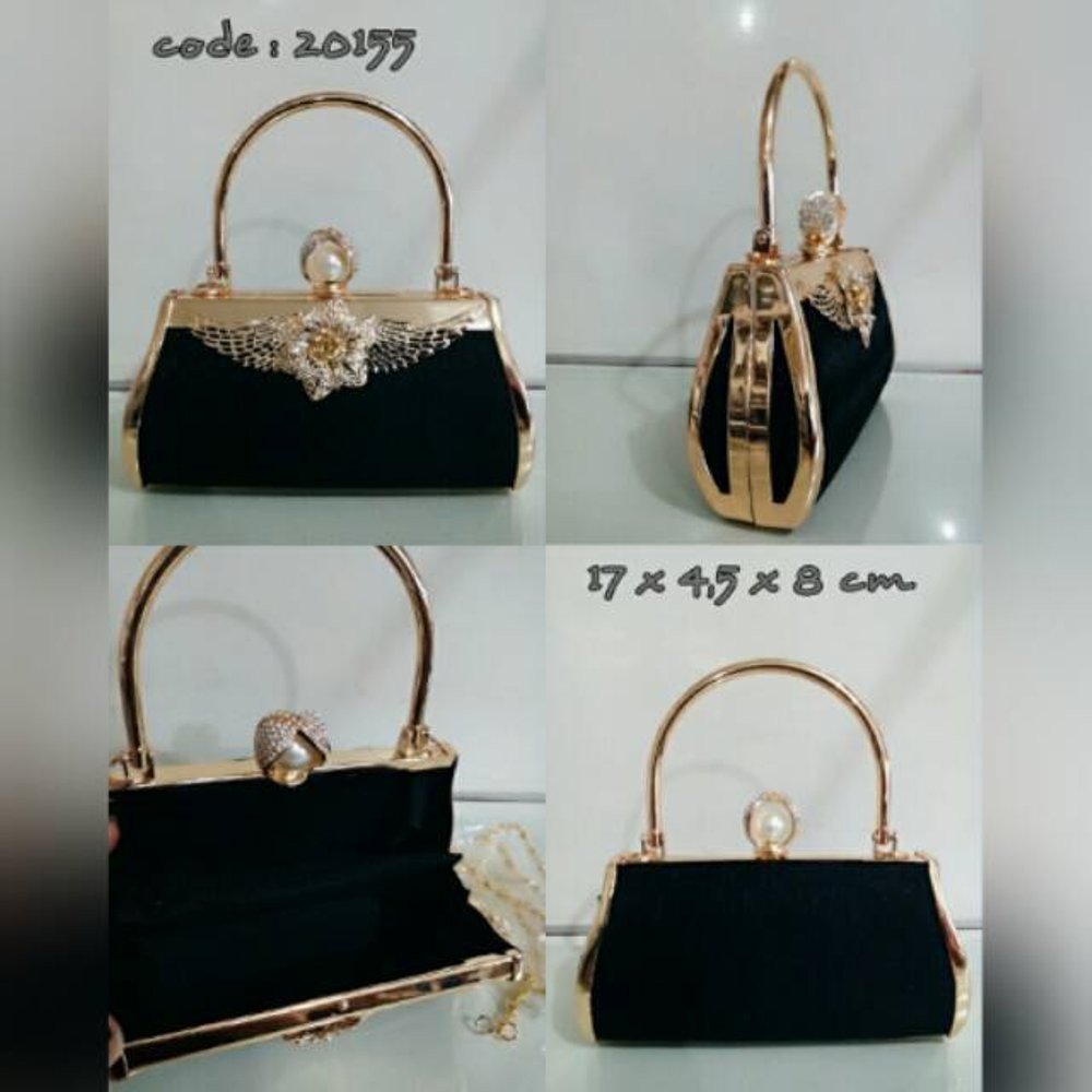 Jual Tas pesta wanita import handbag hitam mutiara 20155 Murah