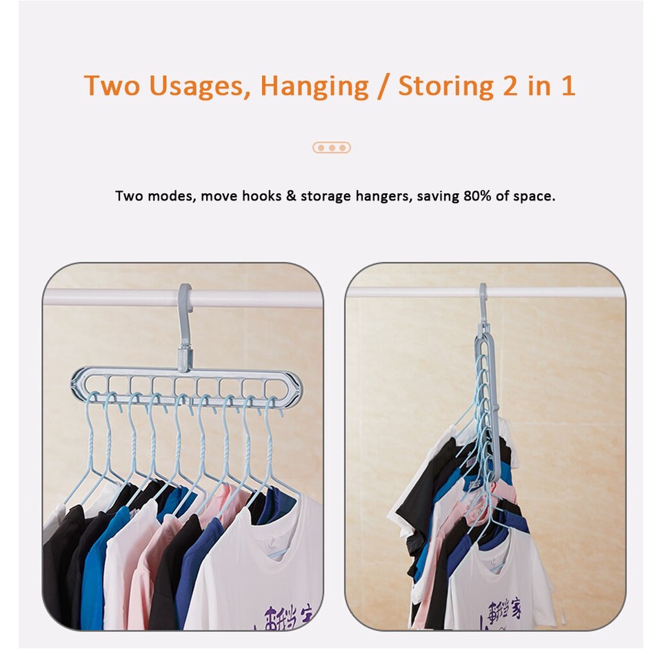 Gantungan Baju Lipat Jemuran Baju Lipat Portable Hanger Travelling 9 Lubang Multifungsi