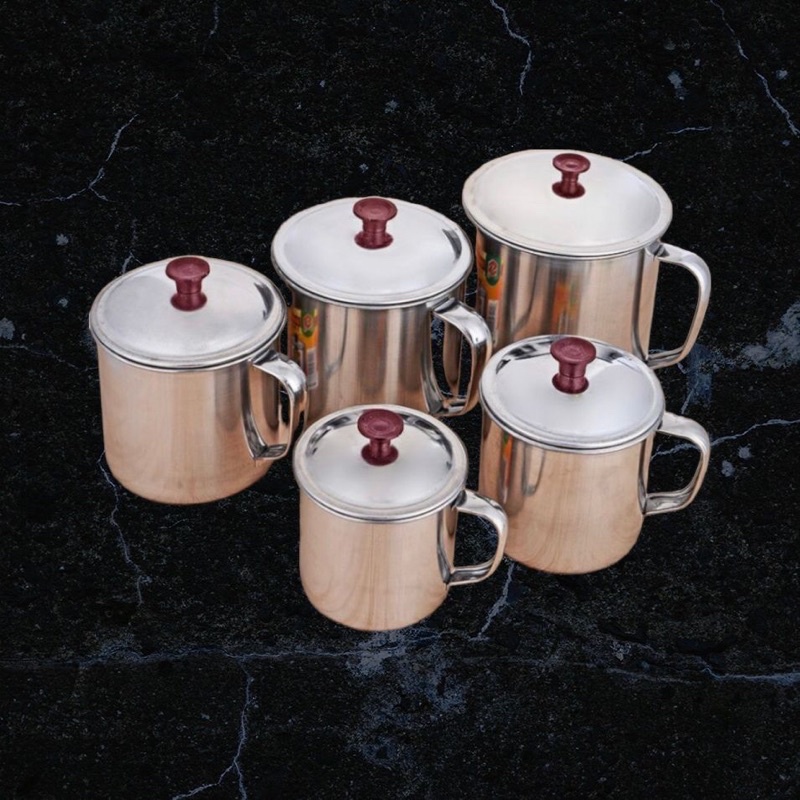 GELAS / MUG / CANGKIR TUTUP STAINLESS STEEL CANGKIR KOPI + TUTUP / MUG TEH KOPI RUMAH
