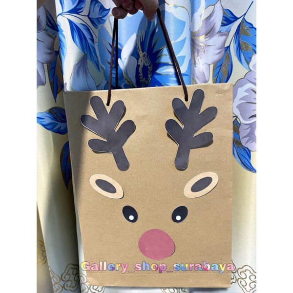 

Isi 12pcs paper bag polos coklat tas kertas shopping bag natal merry christmas lucu hampers natal rusa santa