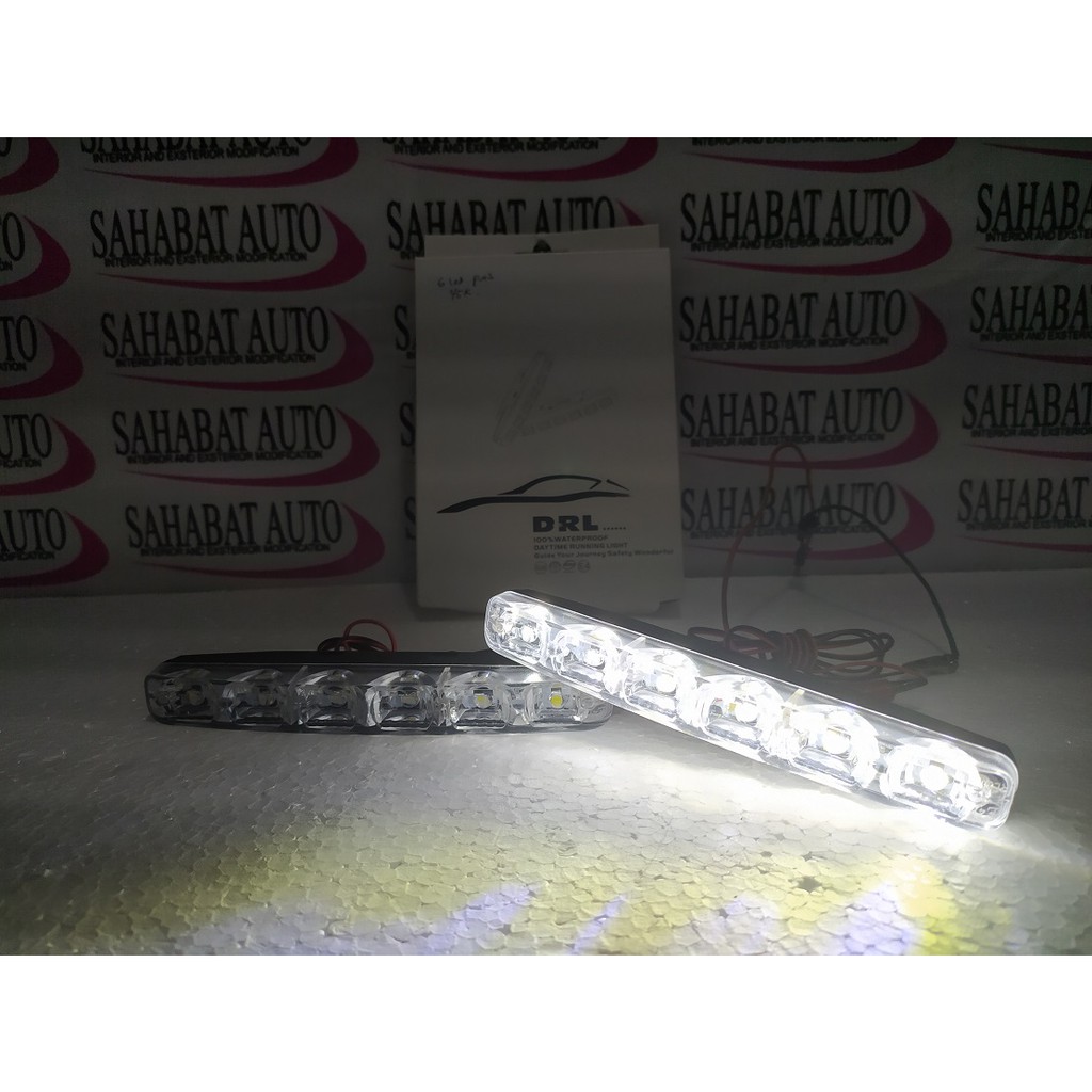 Lampu DRL Mobil Led Putih 6 Mata Waterproof 2Pcs Sepasang