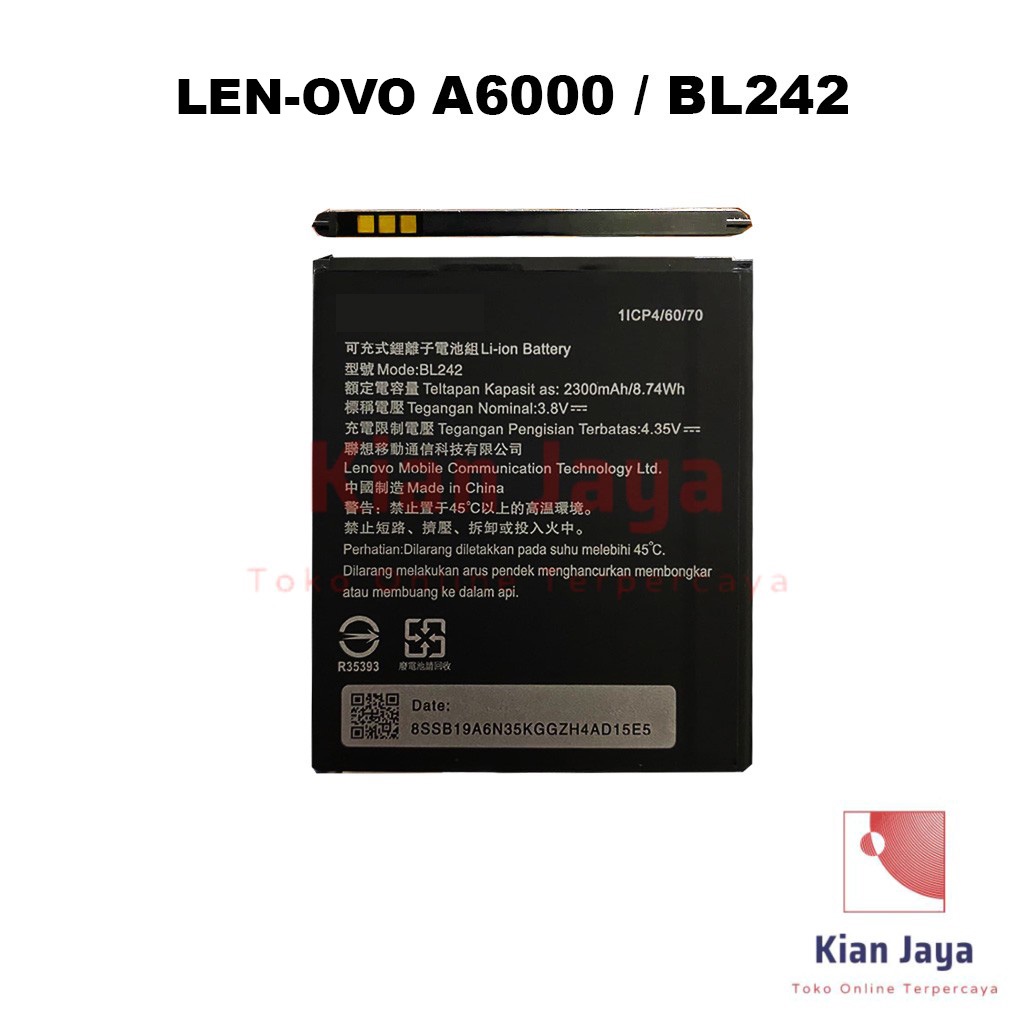 Baterai Hp A6000 / BL242 Original OEM Batre Batrai Battery Hp Ori LEN OVO