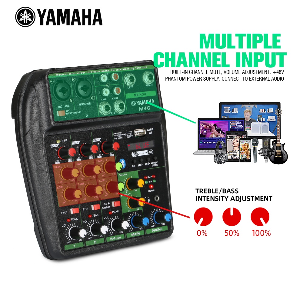 Mixer Audio Profesional  M4G 4 saluran mendukung pemutaran Bluetooth/USB/MP3/PC peralatan rekaman Koleksi alat musik keluarga bernyanyi dj menggunakan Dukungan untuk penggunaan di dalam kendaraan